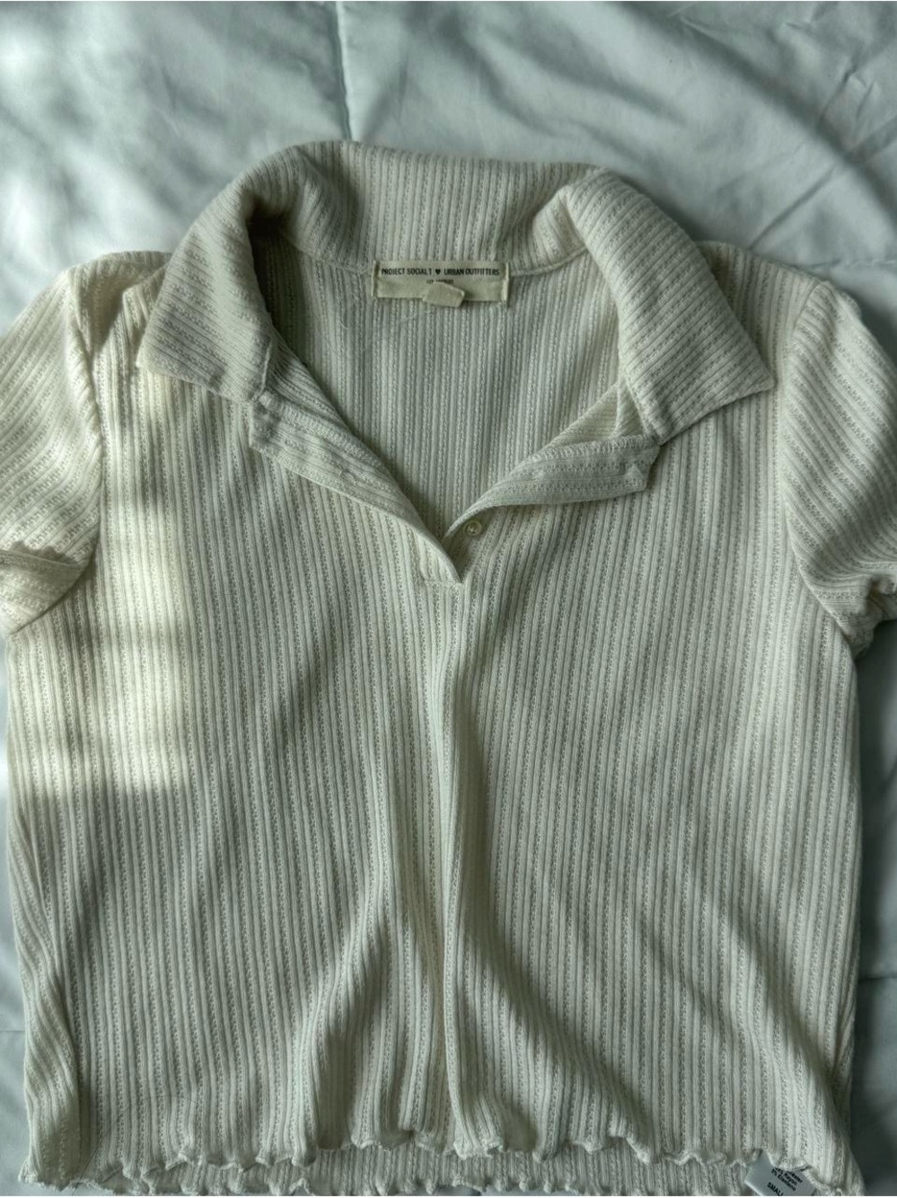 Project Social T Ivory Ribbed Polo Crop Top